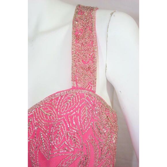 Oleg Cassini Pink Crystal Beaded Formal Gown Dress - Picture 5 of 11